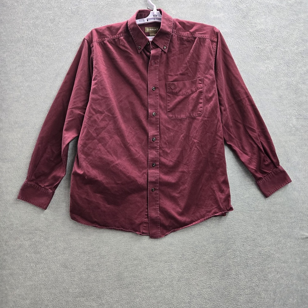 Ariat Men Button Up Shirt L/G Burgundy Embroidered Western Long Sleeve READ